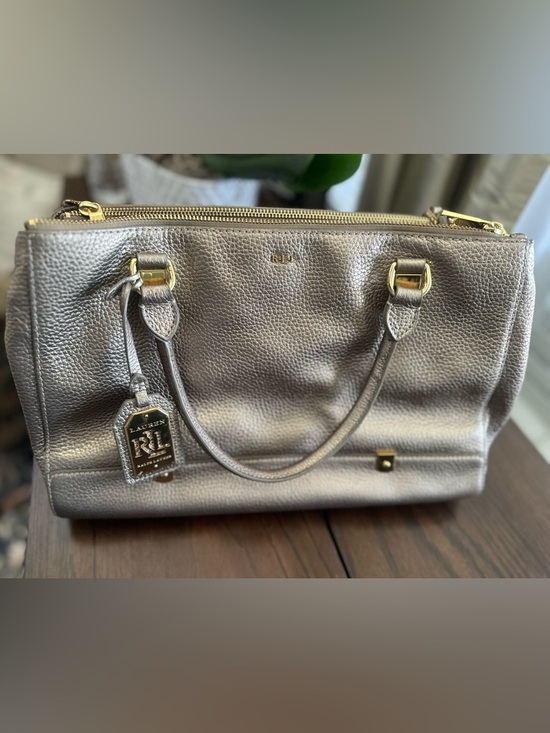 Lauren Ralph Lauren Handbags - Lauren Ralph Lauren Metallic Pewter Pebbled Leather Satchel